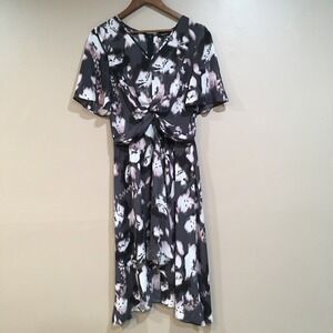 Dark Floral Midi Dress Womens M‎ Black Pink Simply Vera Wang Romantic Whimsigoth